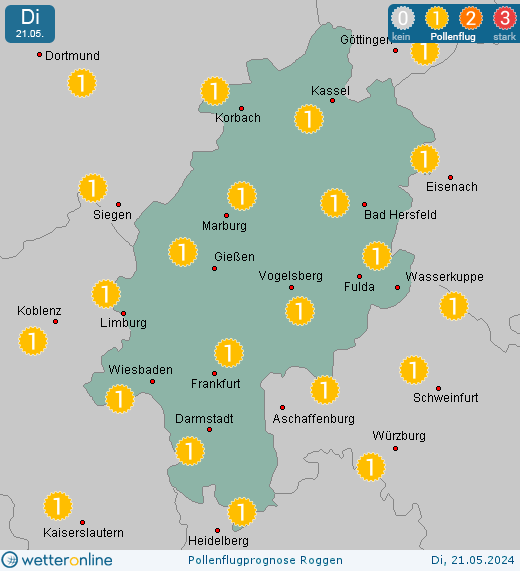 Mühlheim: Pollenflugvorhersage Roggen für Montag, den 29.04.2024