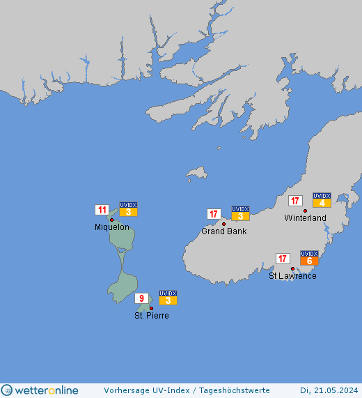 Saint-Pierre und Miquelon: UV-Index-Vorhersage für Montag, den 29.04.2024