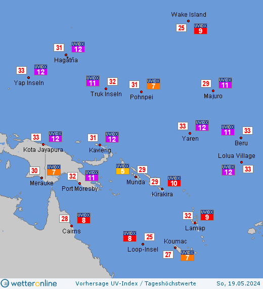 Guam: UV-Index-Vorhersage für Montag, den 29.04.2024