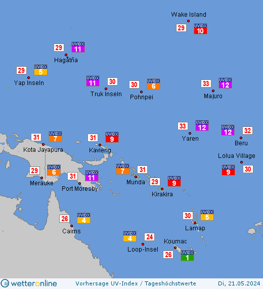 Salomonen: UV-Index-Vorhersage für Montag, den 29.04.2024