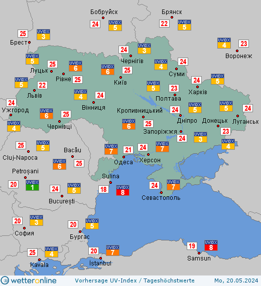 Ukraine: UV-Index-Vorhersage für Montag, den 29.04.2024