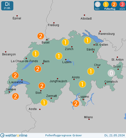 Gockhausen: Pollenflugvorhersage Gräser für Montag, den 29.04.2024