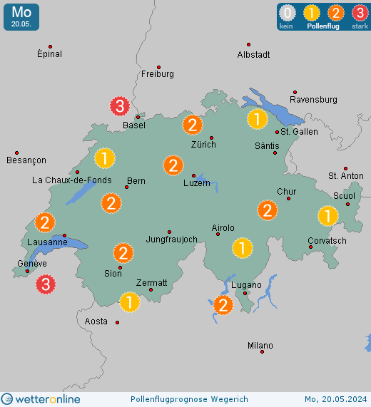 Saas im Prättigau: Pollenflugvorhersage Wegerich für Montag, den 29.04.2024