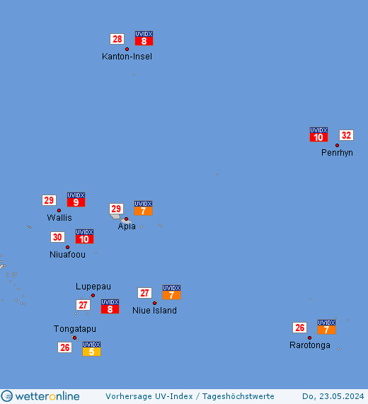 Futuna und Wallis: UV-Index-Vorhersage für Dienstag, den 30.04.2024