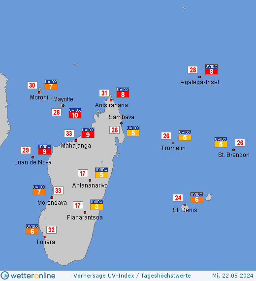Komoren: UV-Index-Vorhersage für Dienstag, den 30.04.2024