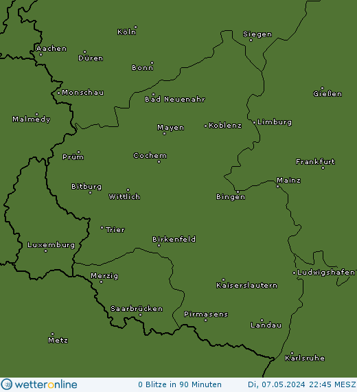 Aktuelle Blitzkarte Rheinland-Pfalz und Saarland